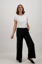 Load image into Gallery viewer, Model-wearing-Black-wide-leg-trousers-sailor-style-front