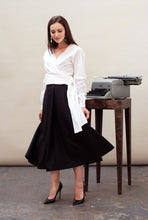 Load image into Gallery viewer, Black midi skirt organic wool